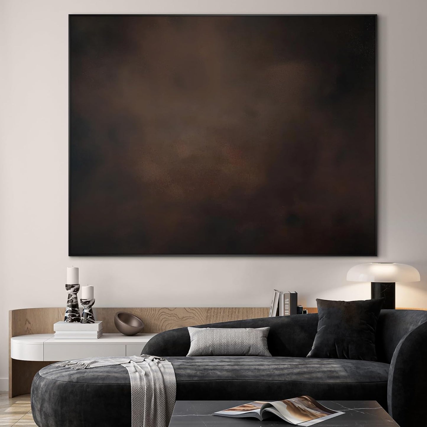 SIGNWIN 46"x60" Extra Large Framed Wall Art Dark Brown Abstract Moody Illustration for Home Living Room Bedroom Decor (Frame Assembly Required)