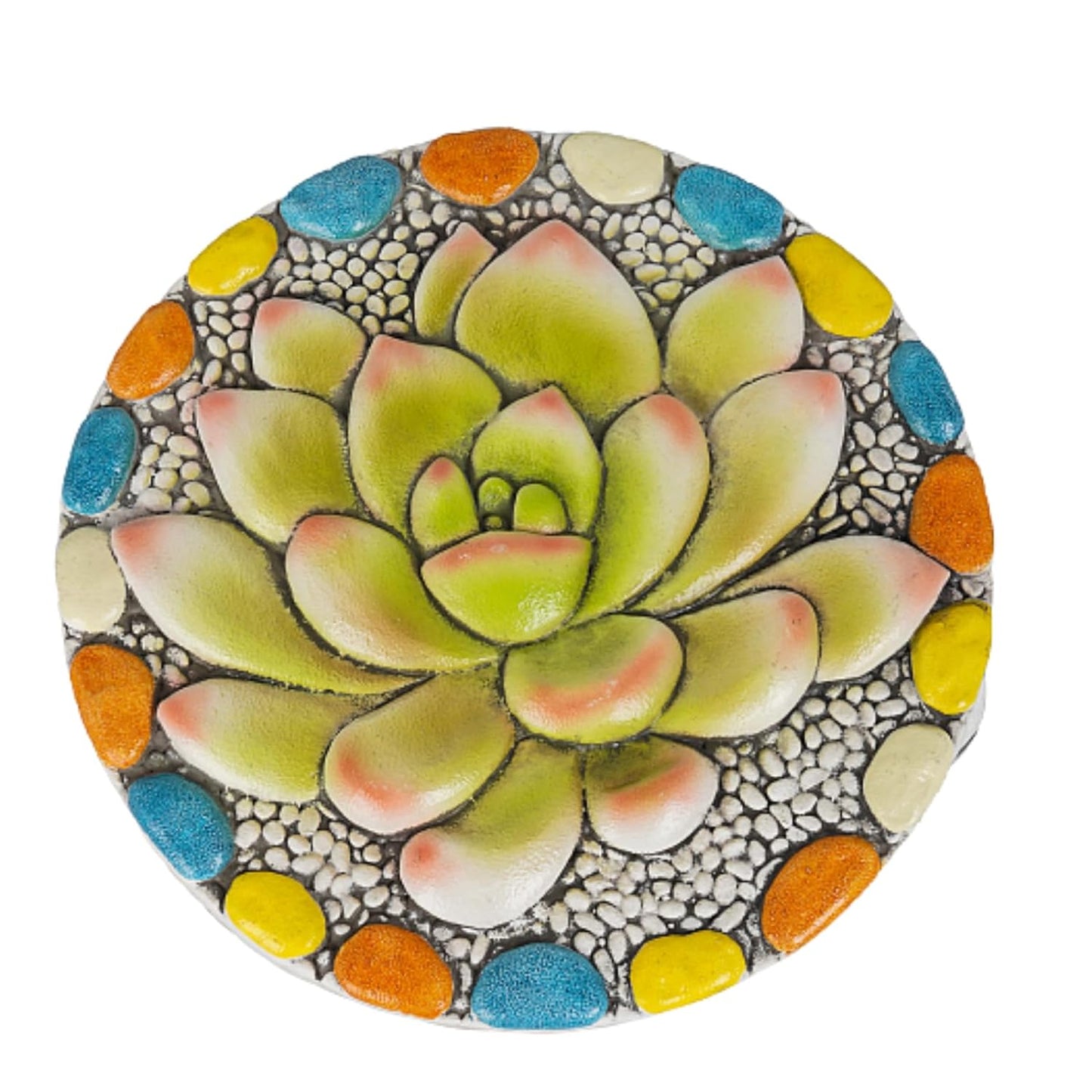 Succulent Pattern Cement Stepping Stones - Outdoor Pavers for Walkway, Multicolored Decorative Stone for Garden, 0.75 x 10 x 10 Inch