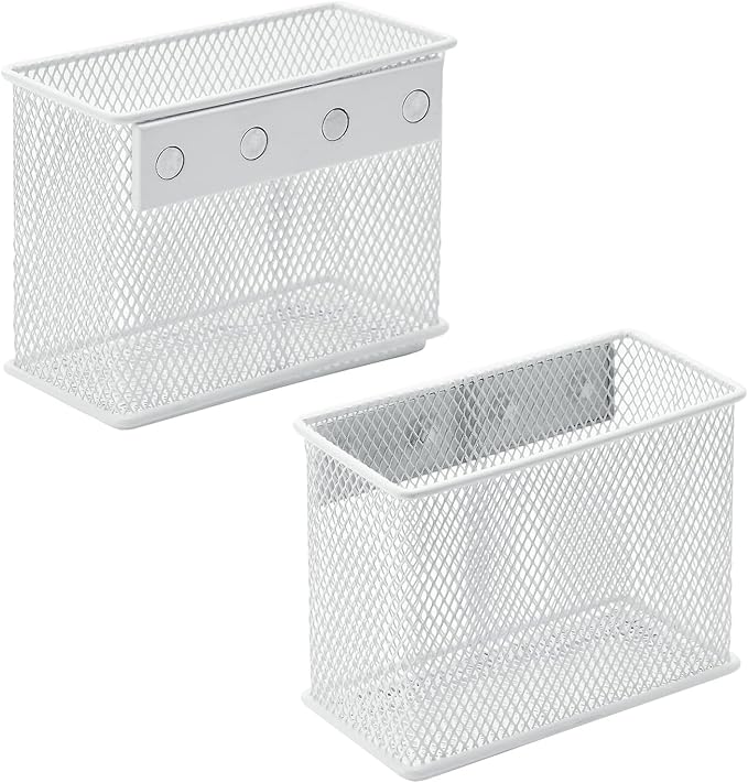 dedoot Magnetic Pencil Holder, Locker Pencil Holder Strong Magnetic Holder for Whiteboard Marker, 4.7x2.3x3.7inch Black Mesh Magnetic Holder for Fridge, Sponge, Recipe, Beverage,White