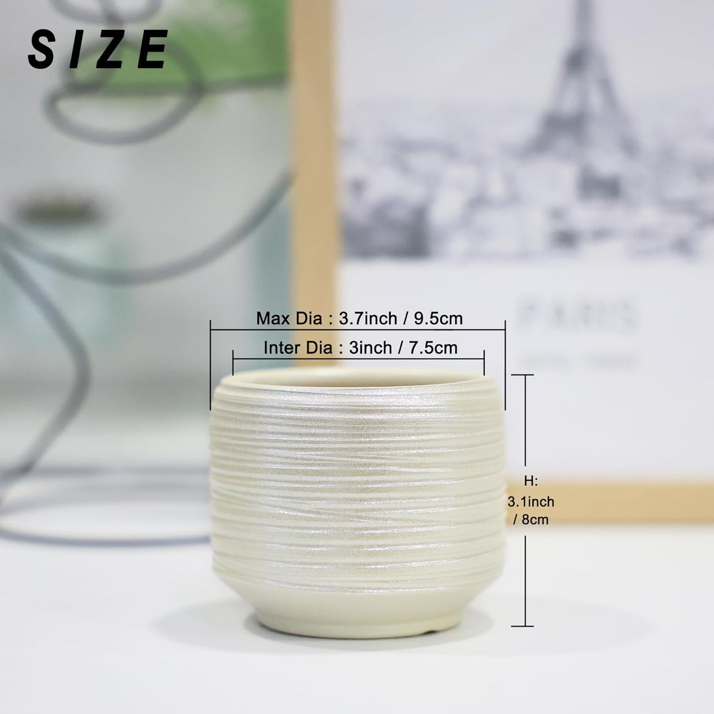 Mini Succulent Planter Set – 3.7 Inch Ceramic Pots with Drainage for Indoor Plants, Small Decorative Flower Pots for Cactus and House Plants, Set of 4