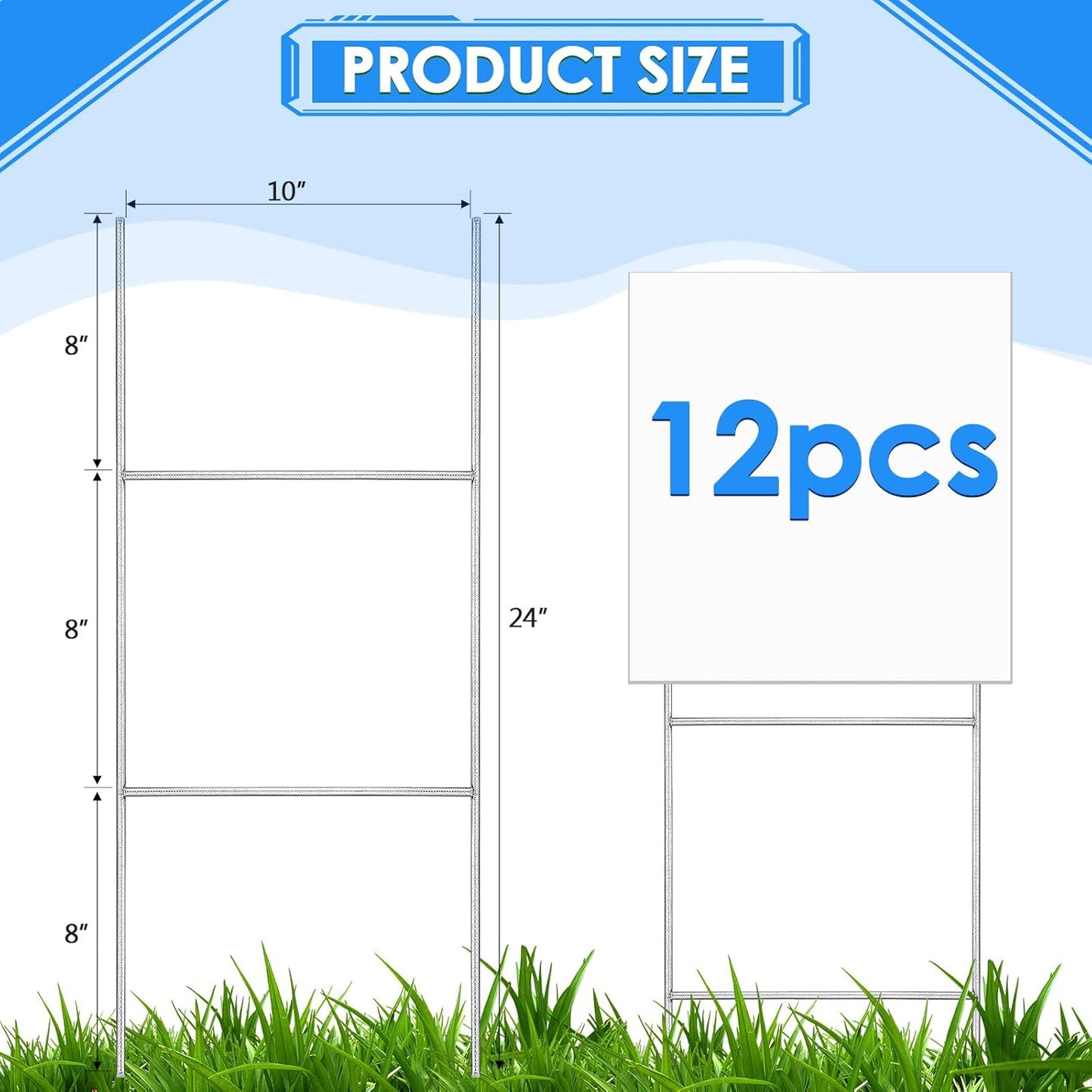 12 Pcs H Stakes for Yard Signs 24'' x 10'' Metal Heavy Duty H Frame Lawn Wire Stakes Weatherproof Metal Sign Holder Bulk for 4mm 5mm Corrugated Signs Board Guidepost Yard House Garden Decor