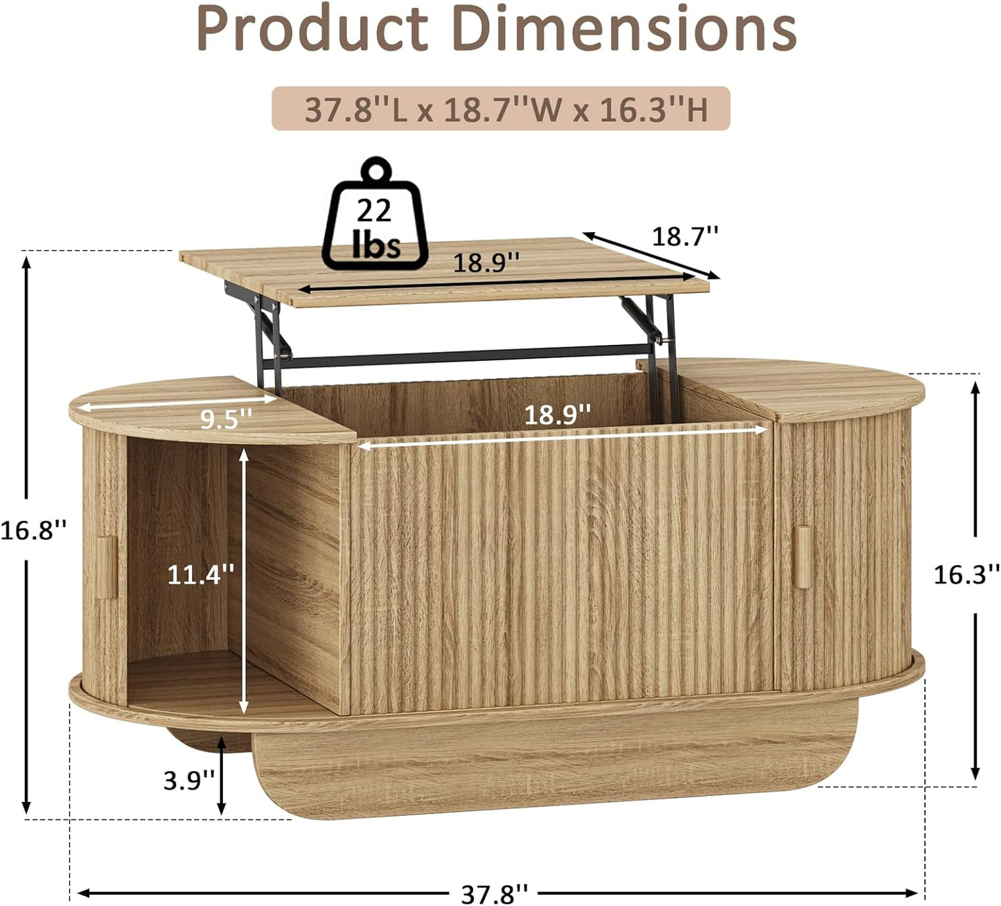 Fluted TV Stand and Coffee Table Set of 2,86.61'' TV Console for 55-85 Inch,Modern Entertainment Center with Large Storage Cabinet,Lift Top Coffee Table for Living Room, Bedroom, Natural