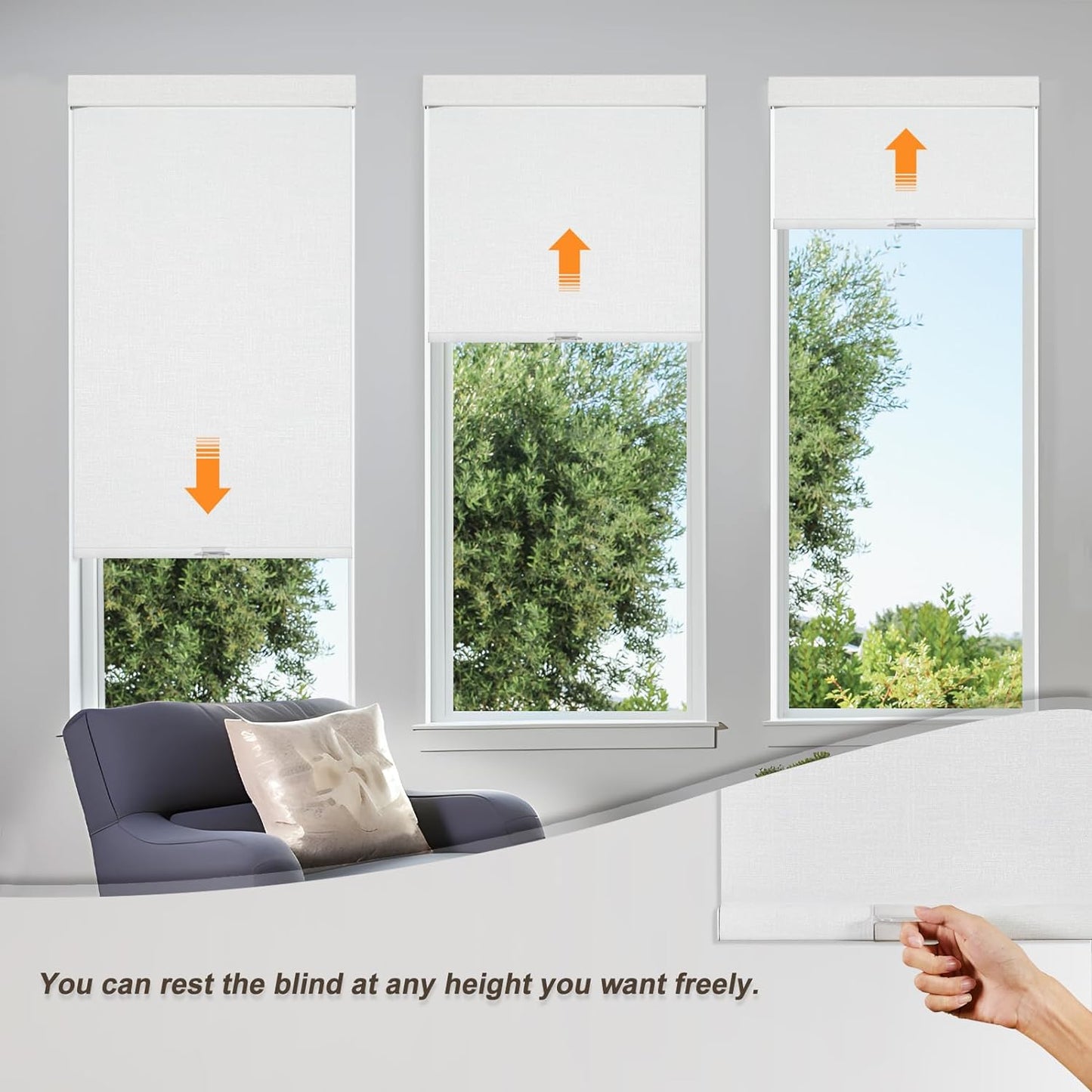 Persilux Blackout Roller Shades & Blinds Windows Shades Free-Stop Blackout Blinds with Jacquard Fabric,Cordless Blinds Pull Down Shades for Home, Easy to Install for Door/Office, White(35.5"W x 84"H)