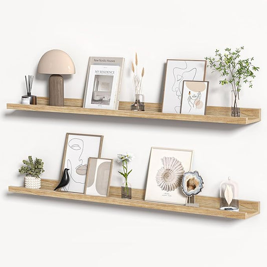 Floating Shelves for Wall, Picture Ledge Shelf 48 Inch Solid Wood Set of 2, Rustic Wall Shelves with Lip, Kids Bookshelf, Photo & Picture Live Edge Floating Shelves for Bedroom, Living Room, Kitchen