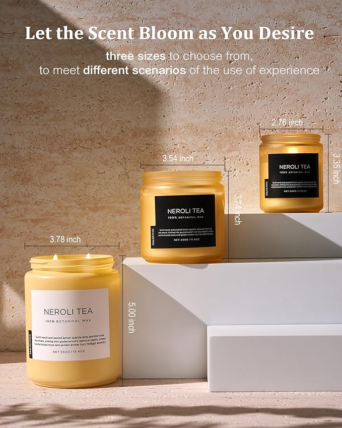 M&SENSE Neroli Tea Scented Candle, 19.4oz 110 Hours Long Lasting Burn 2 Wick Non Toxic Natural Soy Wax Candle for Women, Slow Burning Home Fragrance Gifts for Stress Relief & Relaxing