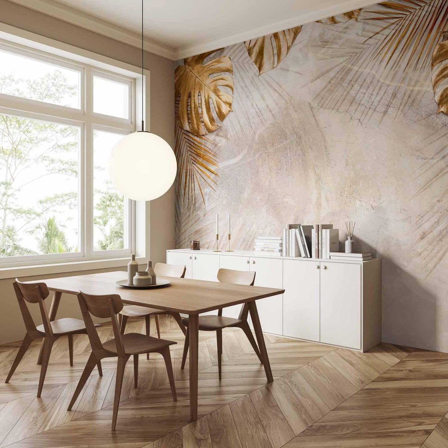 artgeist Wall Mural Tropical Leaves 135x101 in - XXL Peel and Stick Self-Adhesive Wallpaper Removable Large Sticker Foil Wall Decor Print Picture Image Design Monstera Palm Green Leaves b-C-0788-a-a