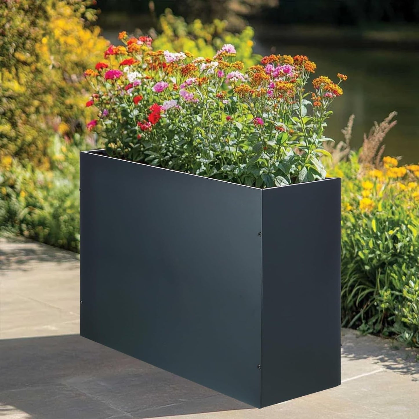 BAYN Metal Rectangular Planter Box Tall Planters for Outdoor Plants Modern Heavy Duty with Drainage Holes for Outside Indoor Patio Deck - Grey, 32”x 12”x 24”