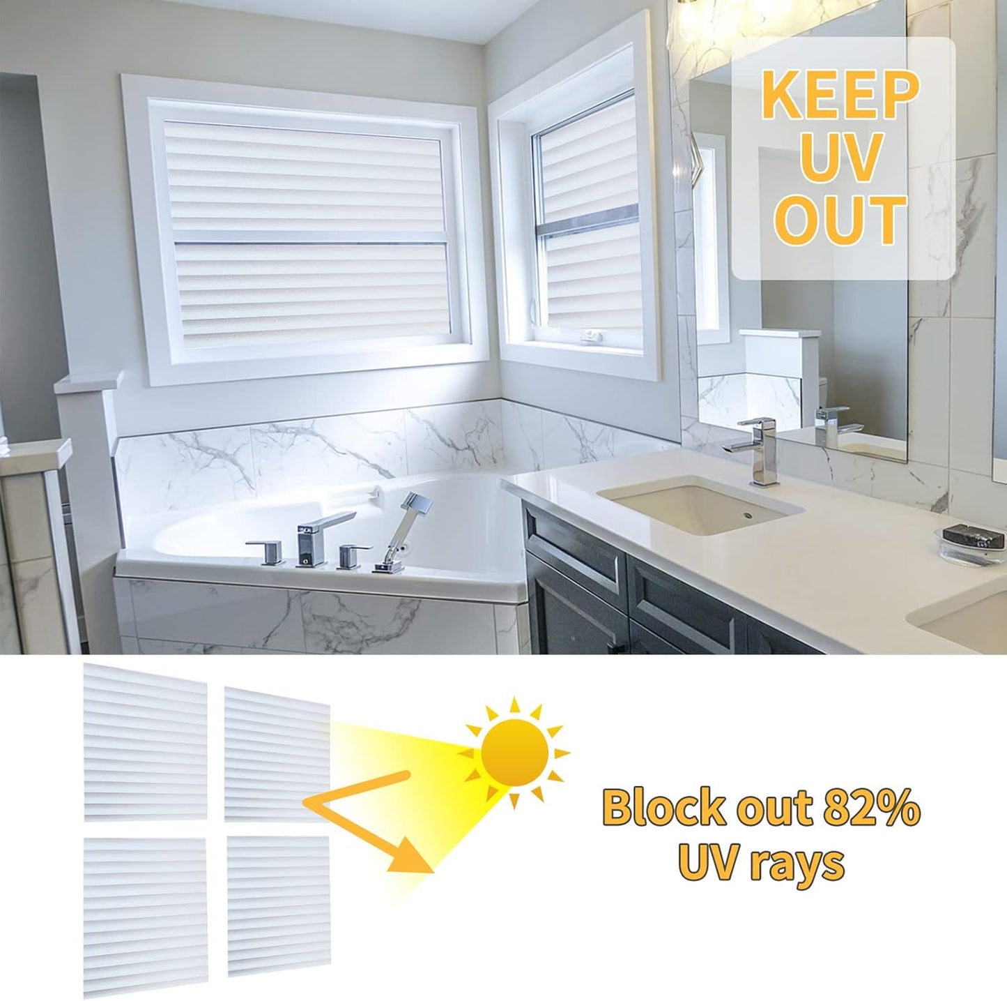 Window Privacy Film with Installation Tools, Blinds Pattern, Static Cling, Anti UV, Heat Control, Ideal for Home Shower Office Glass Door (Blinds Pattern, 35.4X157.4Inch)