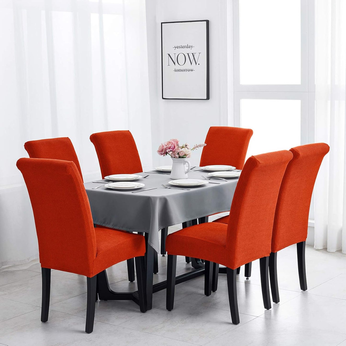 Joccun Chair Covers for Dining Room Set of 6,Dining Chair Slipcovers Stretch Dining Room Chair Covers Seat Protector,Parsons Chair Cover for Home,Hotel,Banquet(Pureed Pumpkin,6 Pack)