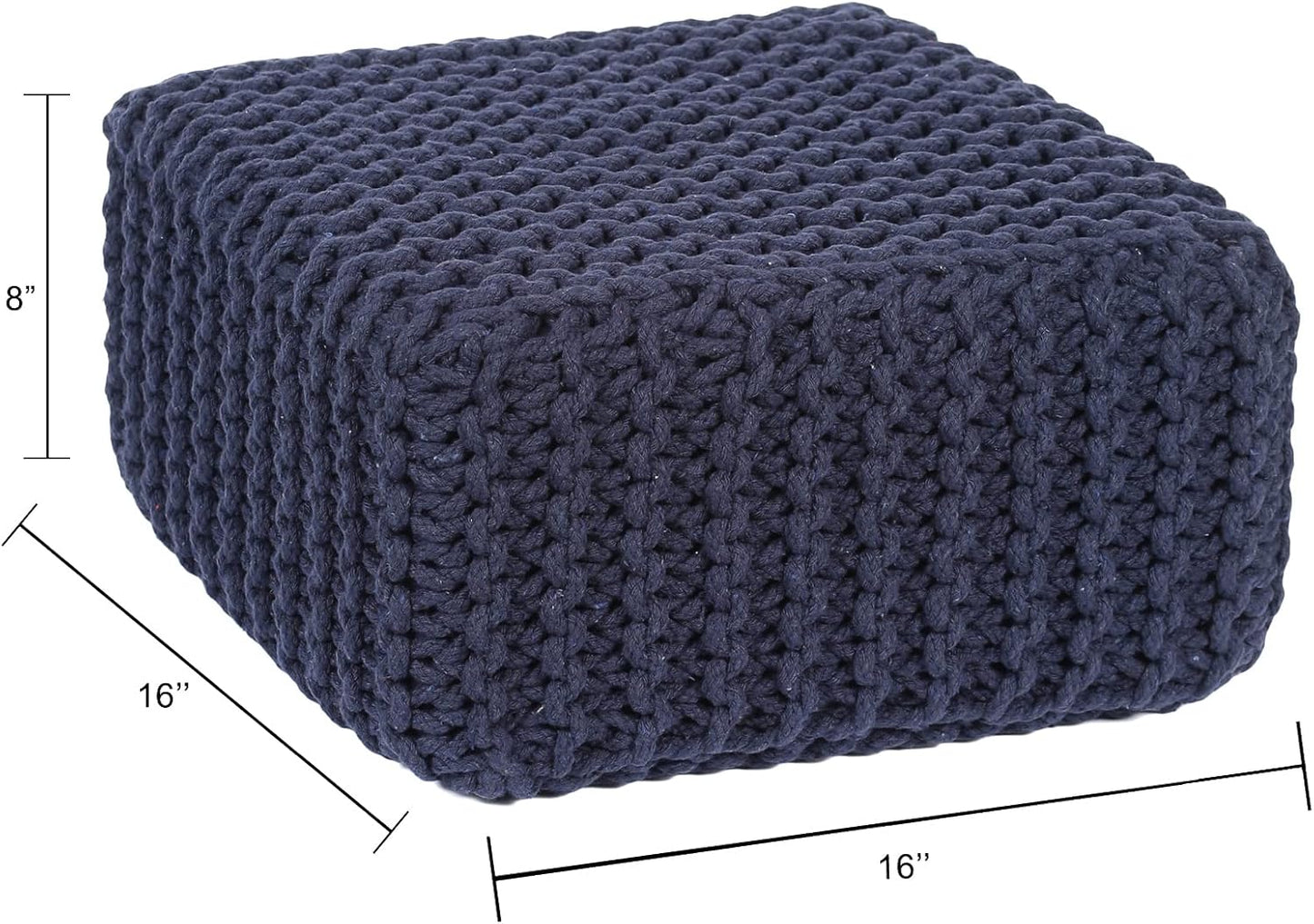 REDEARTH · Cube Low Pouf Foot Stool Ottoman - Hand Knitted Poof - Cord Boho Pouffe - Home Décor - Stuffed Footrest for Living Room - Nursery - Bedroom - Patio (16" x 16" x 8") - Navy Blue