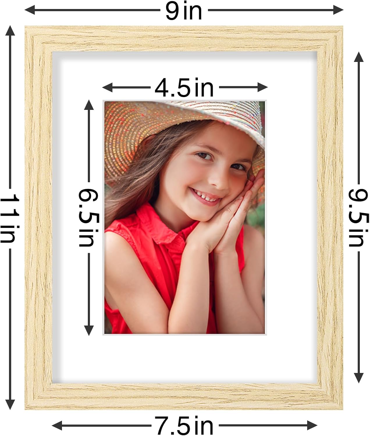 Vittanly 8x10 Picture Frames Set of 9, Shatter Resistant Plexiglass, Display 5x7 Pictures with Mat or 8x10 without Mat, Photo Frames for Wall or Tabletop, Engineered Wood, OAK