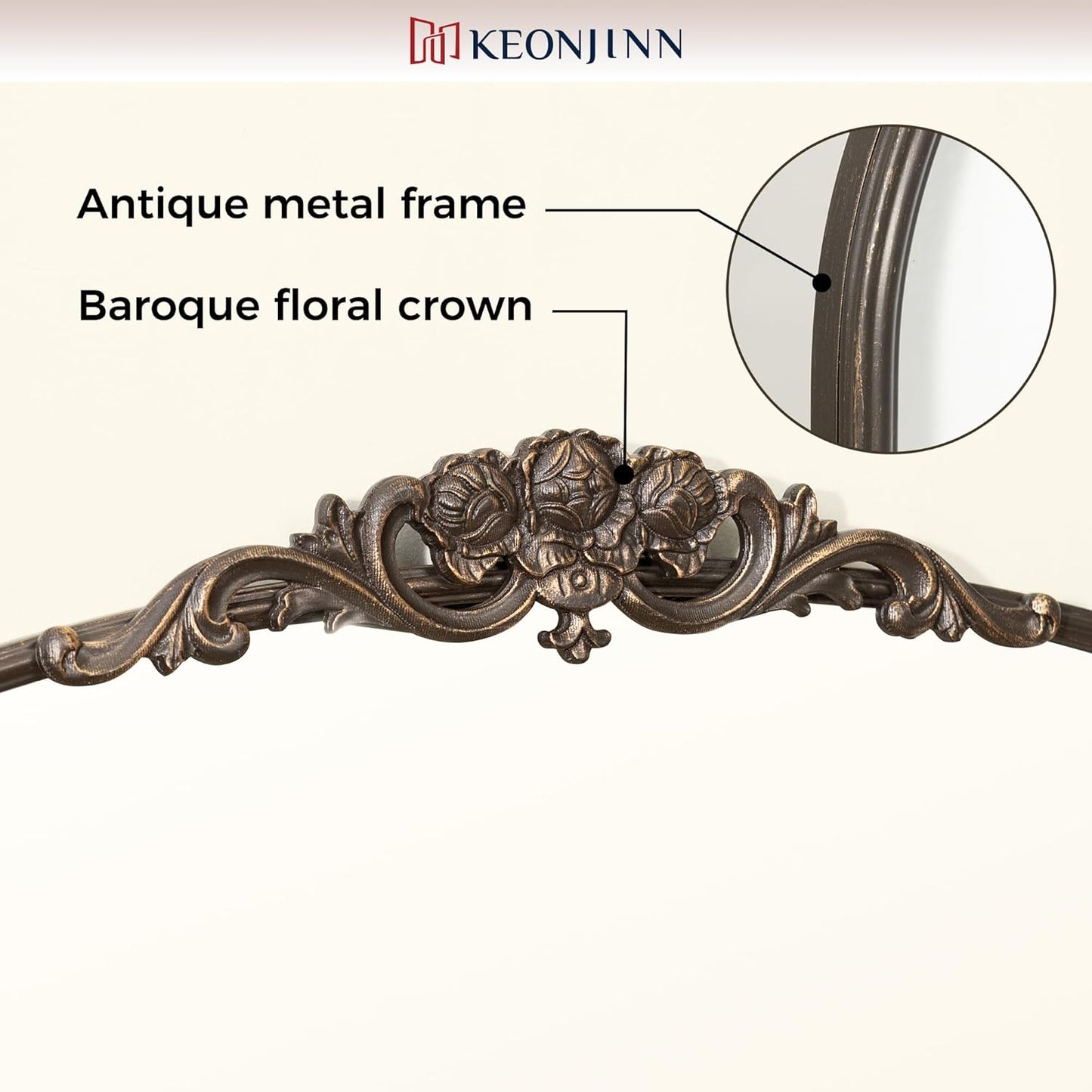 Keonjinn Vintage Mirror for Wall, 24" x 36" Bronze Antique Mirrors with Metal Frame, Baroque Style Decoration for Mantle, Bathroom, Living Room, Fireplace, Bedroom, French Cleat Mounting