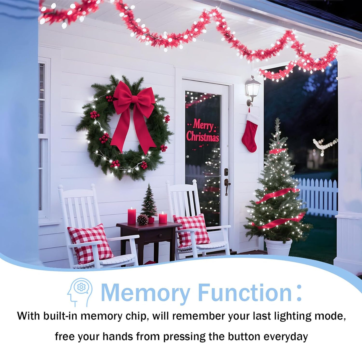 YIQU White 82FT 200 LED Christmas String Lights Outdoor/Indoor (Extendable Green Wire, Ultra-Bright with 8 Modes, UL Certified), Fairy String Lights for Xmas Tree Holiday Party Decoration, Cool White