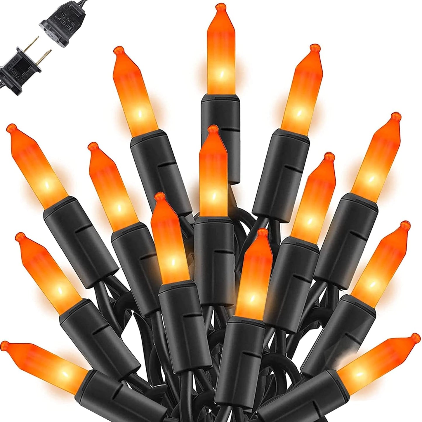 Dazzle Bright Orange Halloween Mini Lights, 20FT 100 Count Waterproof Incandescent Lights Plug in, Connectable Halloween Decorations for Indoor Outdoor Party Yard