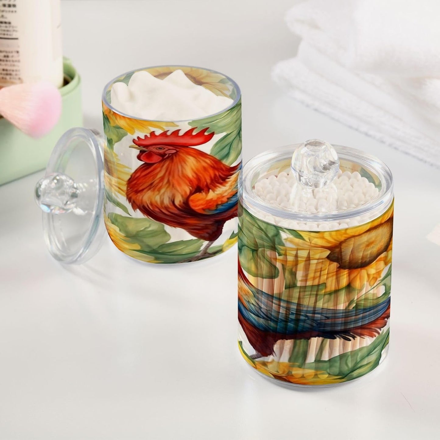 Sunflower Rooster 2PC Airtight Transparent Plastic Storage Jar, Food Storage Container Glass, Can Store Candy, Salt, Coffee Beans, With lid, Easy To Use