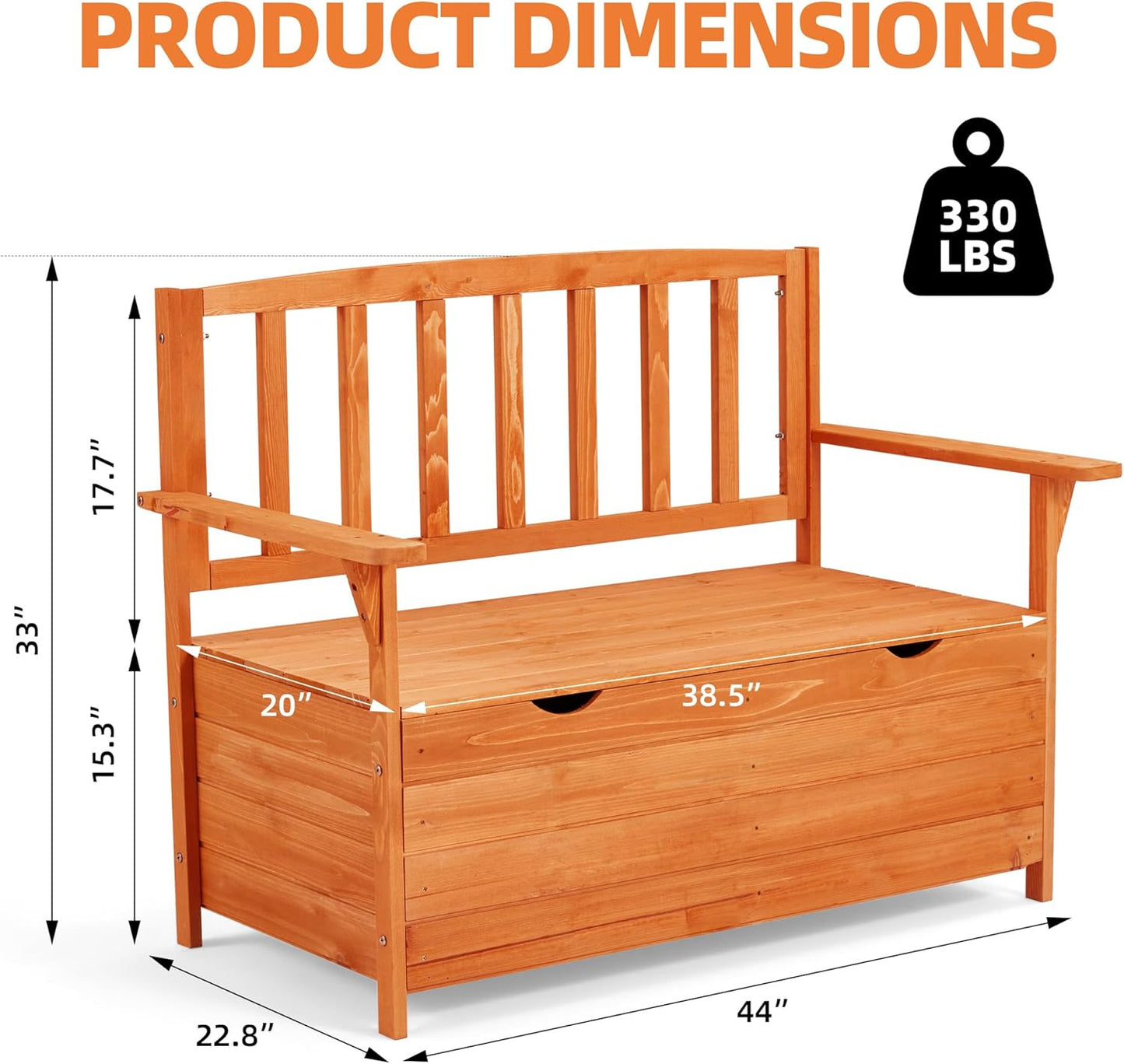 AVAWING Outdoor Storage Bench, Wooden Garden Bench Weatherproof, Patio Benches for Outside, 2-Seat Front Porch Bench, Park Bench for Deck, Lawn, Backyard(Natural)