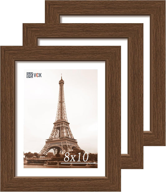 VCK 8x10 Frame Set of 3 - Brown, Wood Picture Frame with Exclusive Wood Grain, Wall Gallery Frame