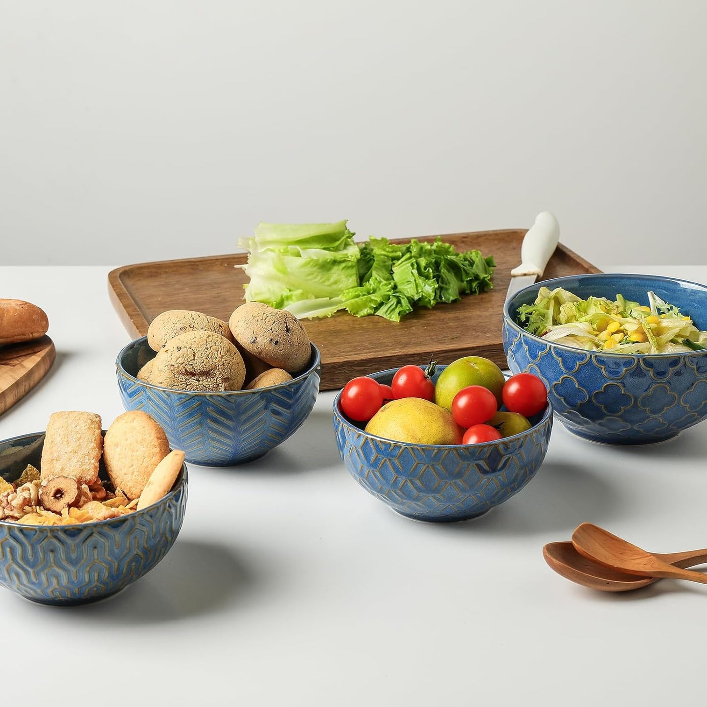 Sureasy Ceramic Cereal Bowls Set of 4-25 oz Blue Soup Bowls for Kitchen, Perfect for Soup, Pasta, and Salad, Microwave & Dishwasher Safe