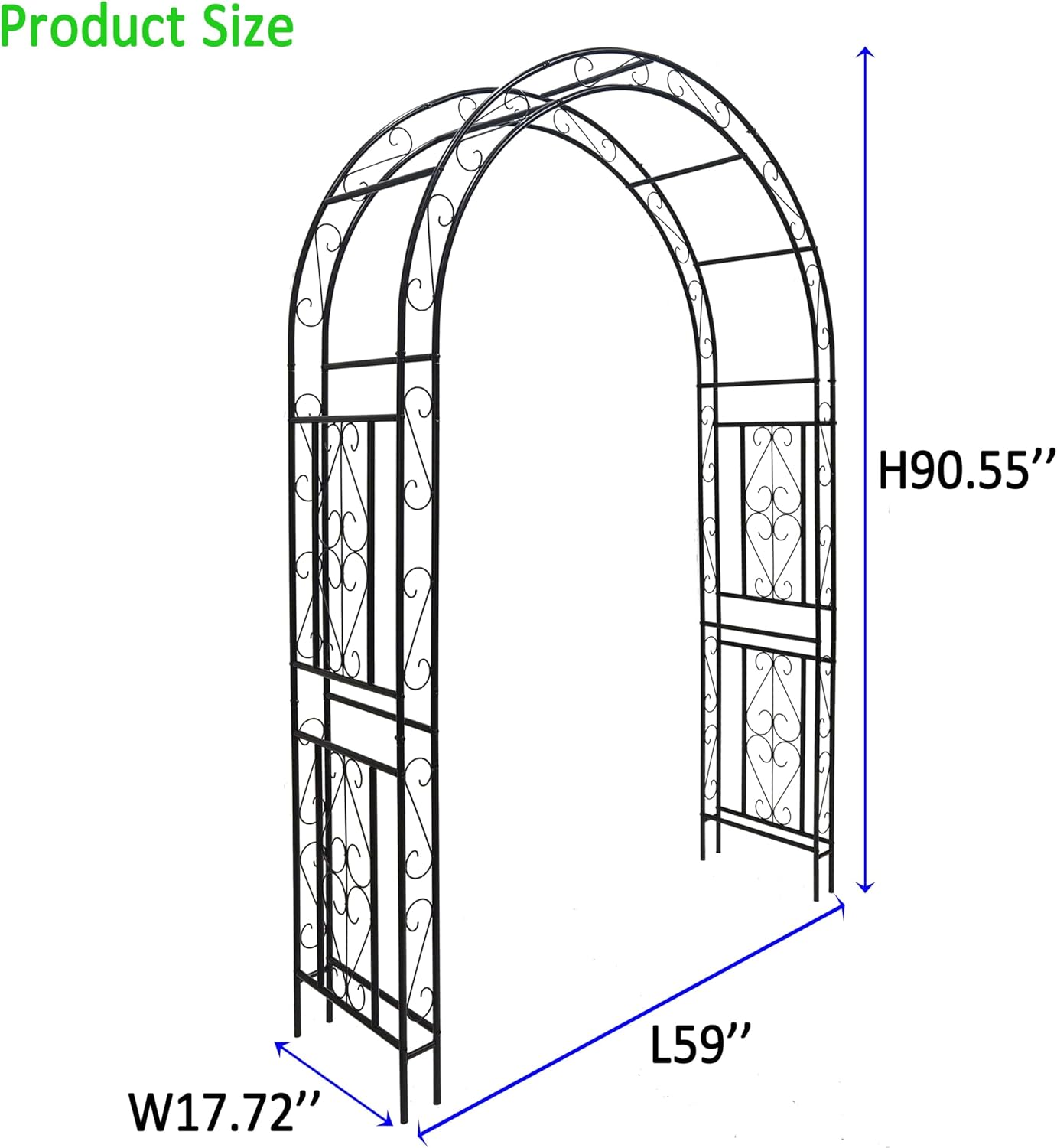Metal Garden Arch 90.55" H Garden Arbor Trellis Climbing Plants Support Pattern Arch Outdoor Lawn Wedding Party Events Archway Black