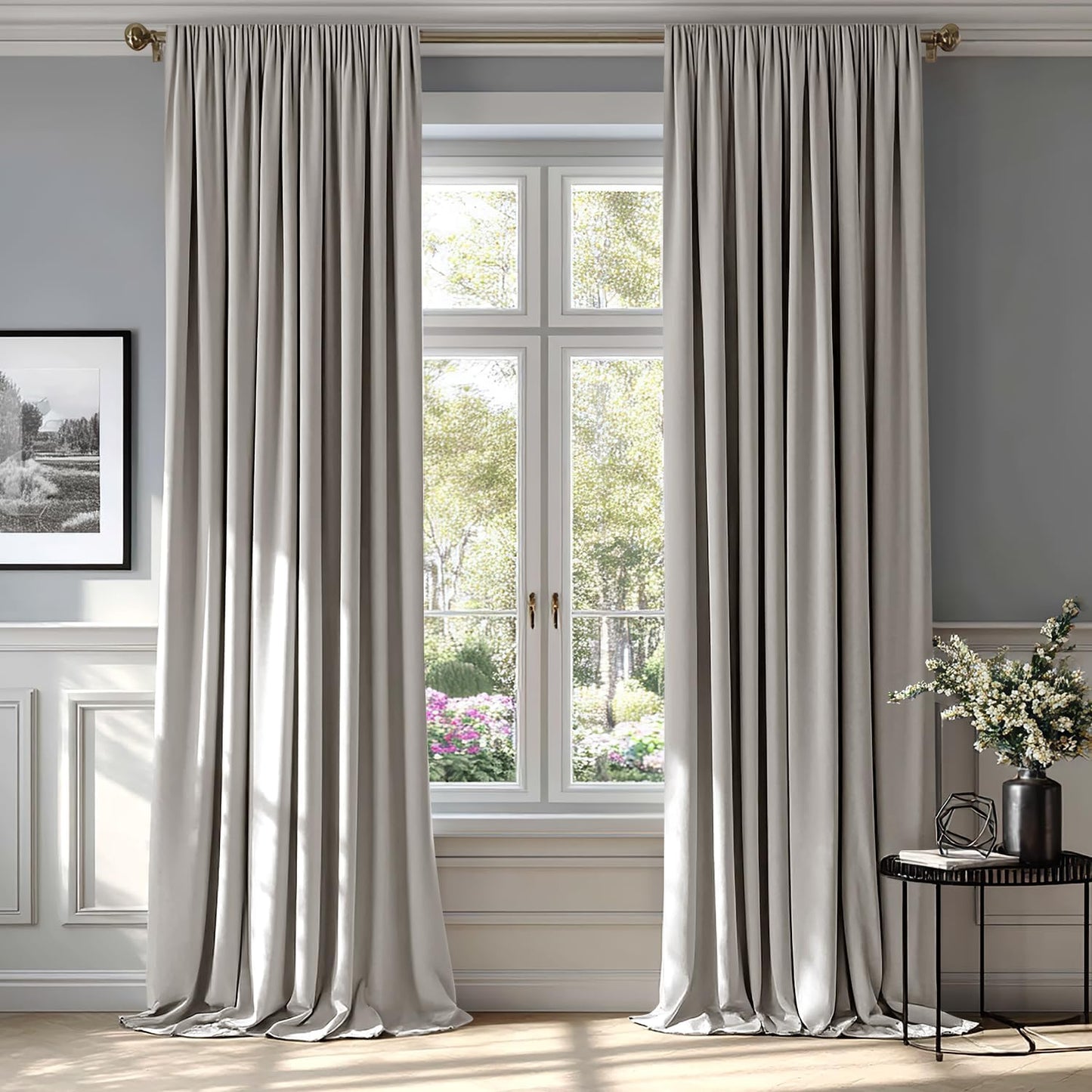 MIULEE Silver Velvet Curtains Thermal Insulated Blackout Curtain Drapes for Bedroom Living Room Darkening 84 Inches Long Curtains Panels Rod Pocket Set of 2