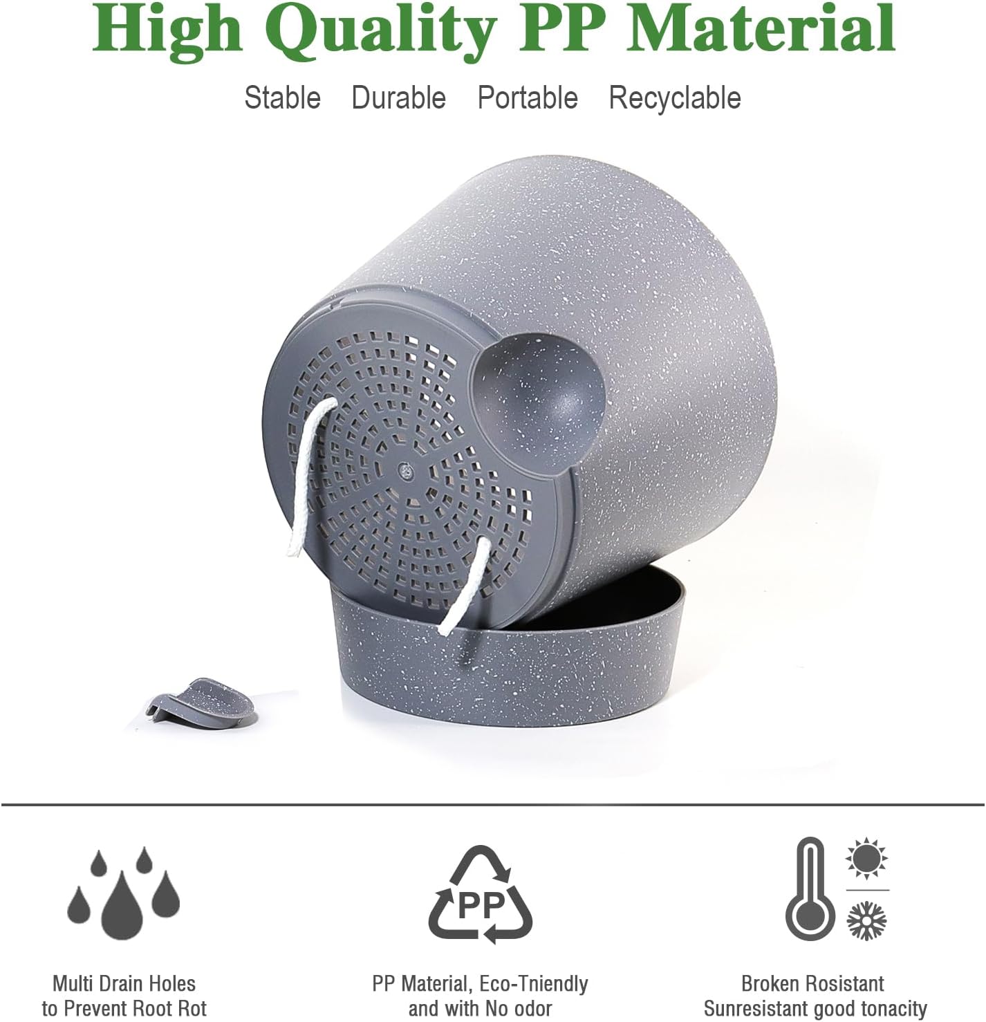 Self Watering Pots for Indoor Plants,12 inch Planters with Drainage Holes Plastic Flower Pots with Deep Reservoir, Grey Speckles