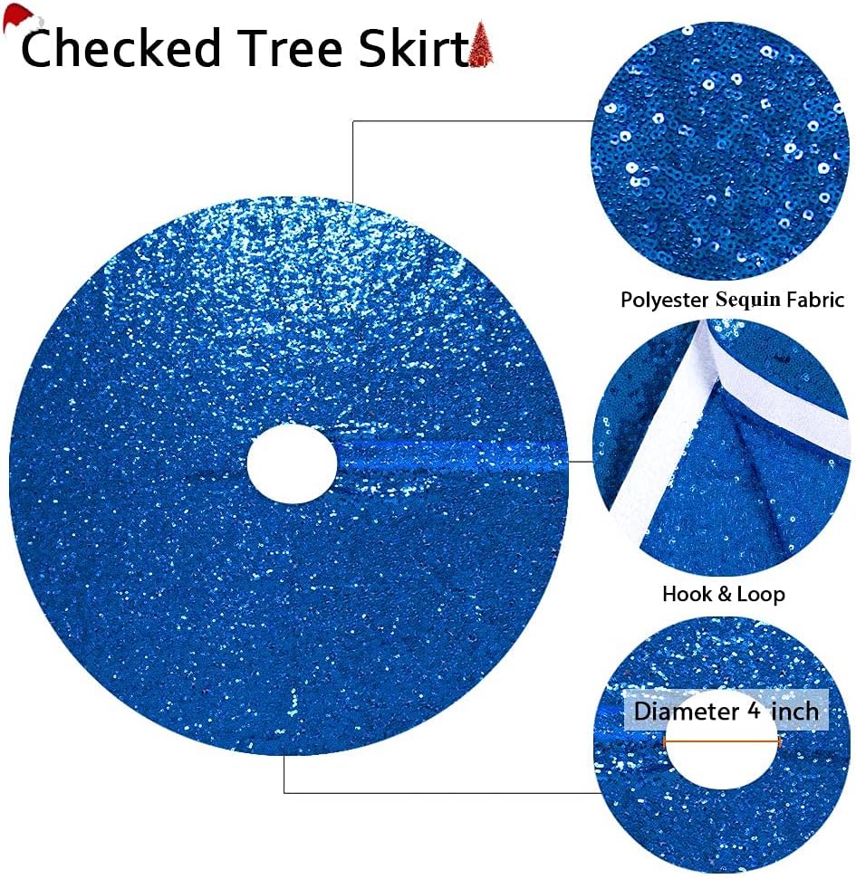 Partisout Sequin Christmas Tree Skirt - Glitter Cotton Colorful Skirt for Halloween (48 in, Royal Blue)