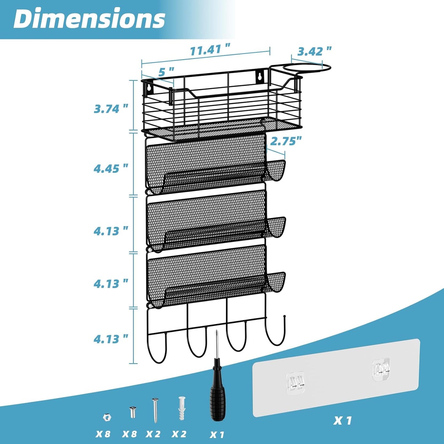 VITVITI Metal Hair Tool Organizer Wall Mount, Hair Dryer Holder with 4 Tier Shelf Basket Hooks, Bathroom Hair Styling Tool Organizer for Curling Iron/Blow Dryer/Straightener, Matte Black