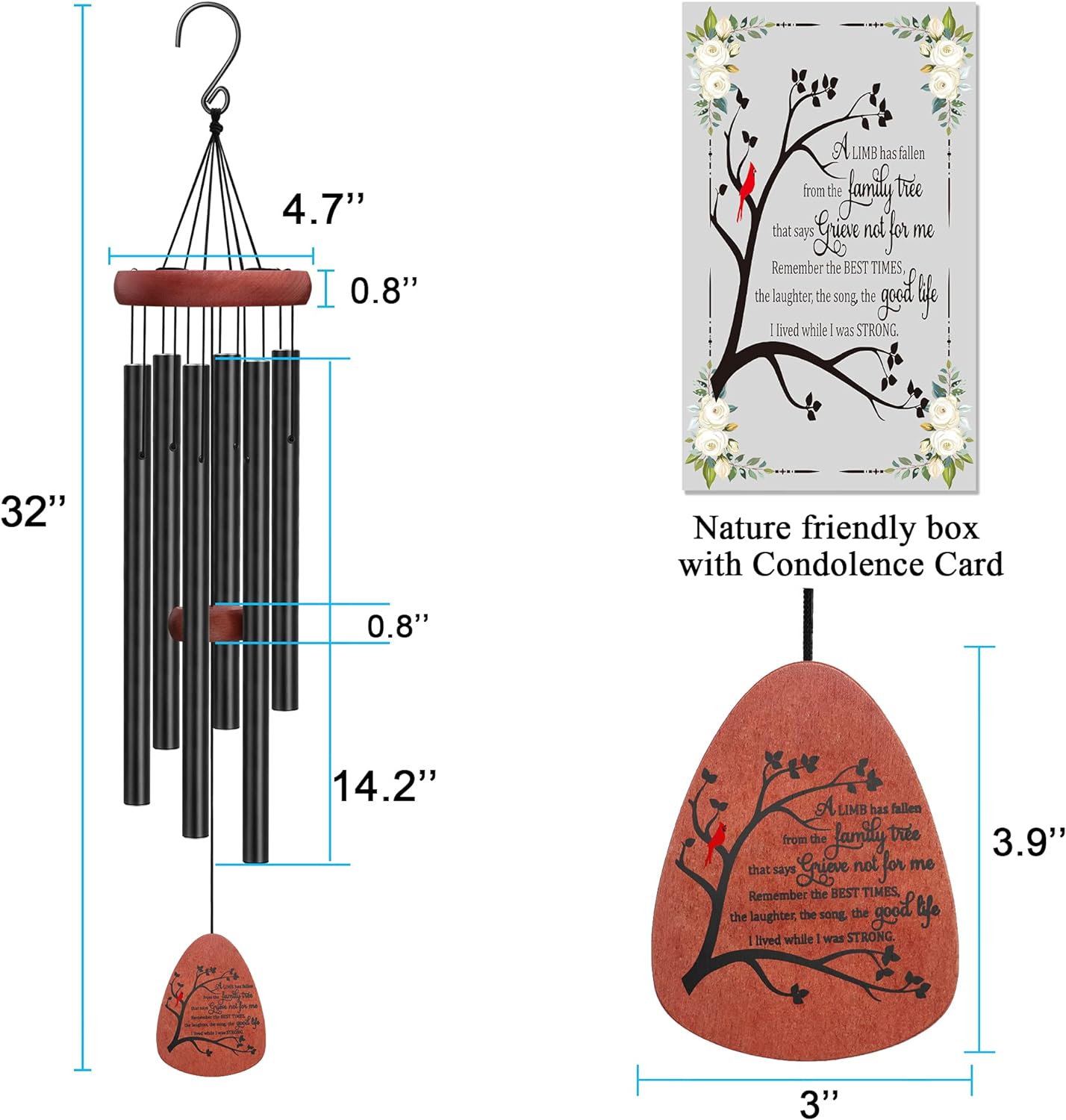 Memgift Memorial Wind Chimes for Outside- Sympathy Gift for Loss of Mom or Dad, Outdoor Keepsake with Soothing Tone for Garden, Yard in Memory of Loved One