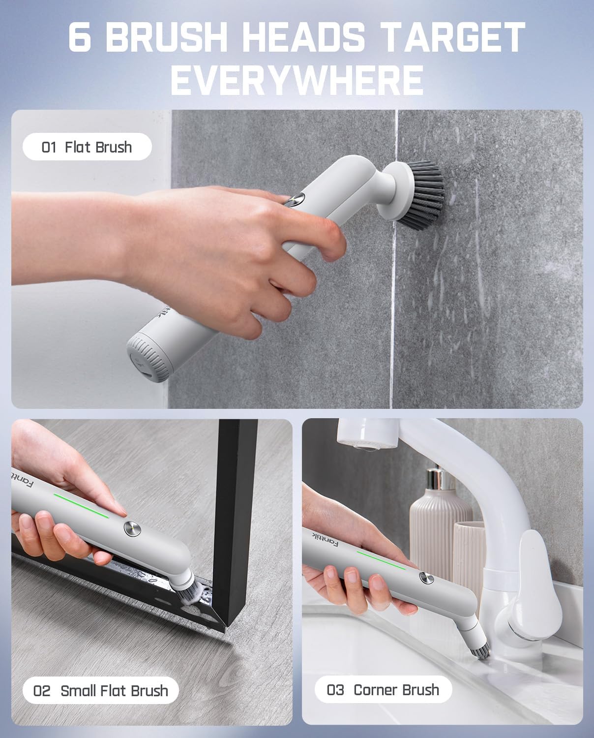 Fanttik G9 Nano Electric Spin Scrubber, Cordless Power Grout Brush, Type-C Fast Charging with LED Power Display, IPX7 Waterproof, 8 Replaceable Heads for Cleaning Grout, Corners, Crevices - White