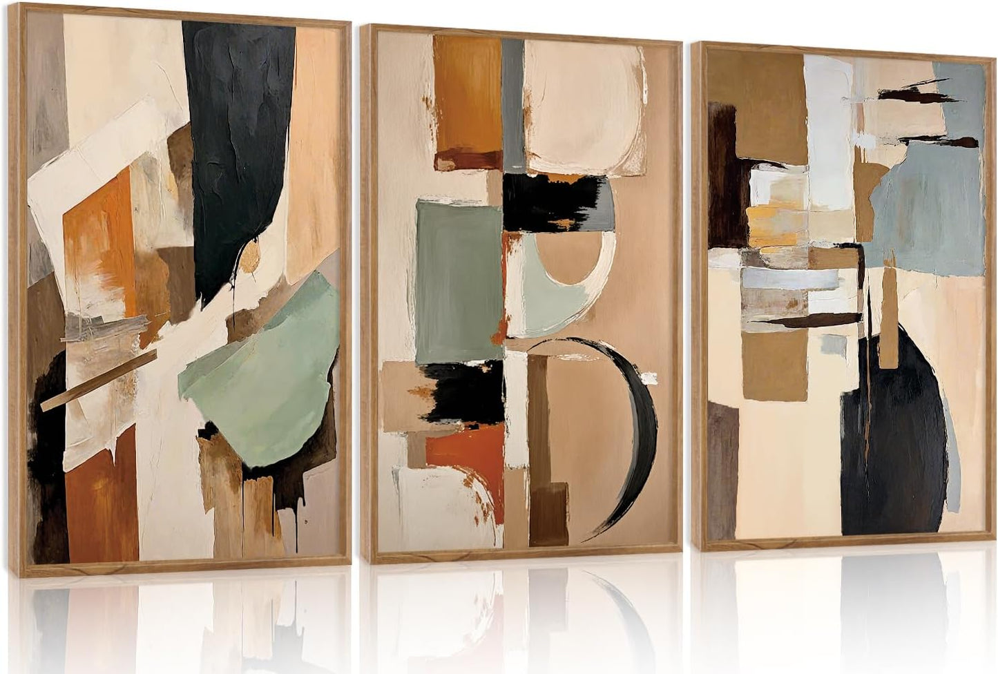 Aurlan Neutral Japandi Wabi Sabi Hand Painted Wall Art(16"x24"), 3PCS Abstract Modern Minimalist 3D Textured Canvas Artwork, Large Contemporary Terracotta Brush Strokes Decor Prints for Office Bedroom