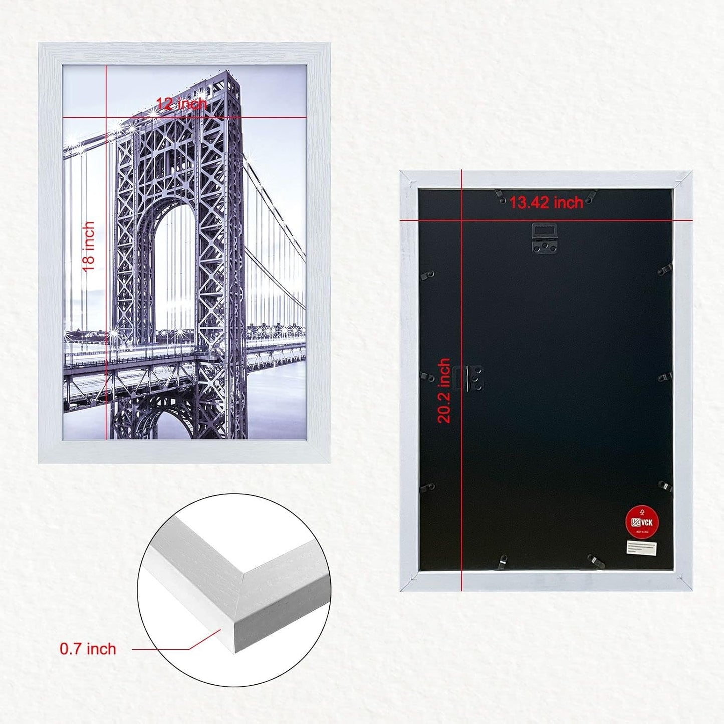 VCK 12x18 Inch Solid Wood Poster Frames with Wall Mounting Hanging Picture Frame Set of 3 White