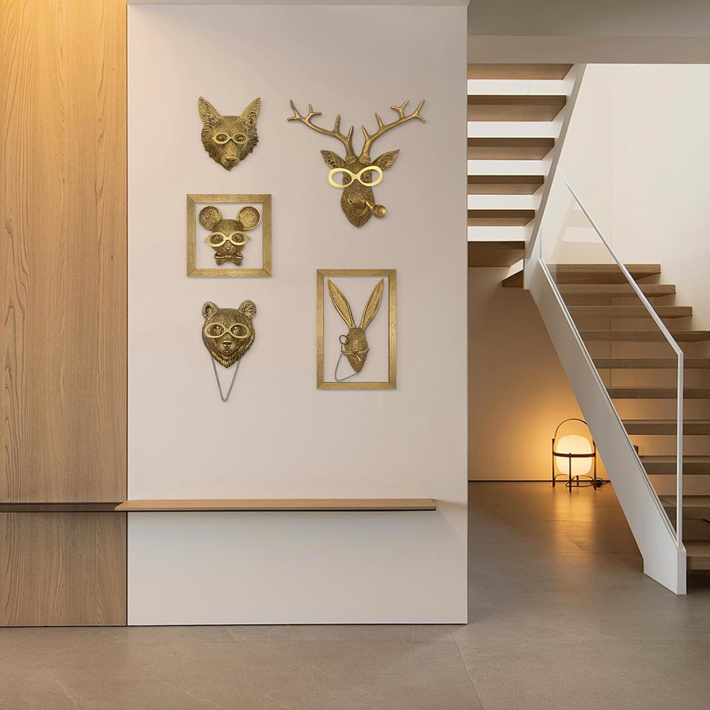 Animal Heads Wall Decor, animal wall art,Resin Animal Head Wall Hanging Decoration for Living Room Bedroom Office Kitchen Gift,5pcs