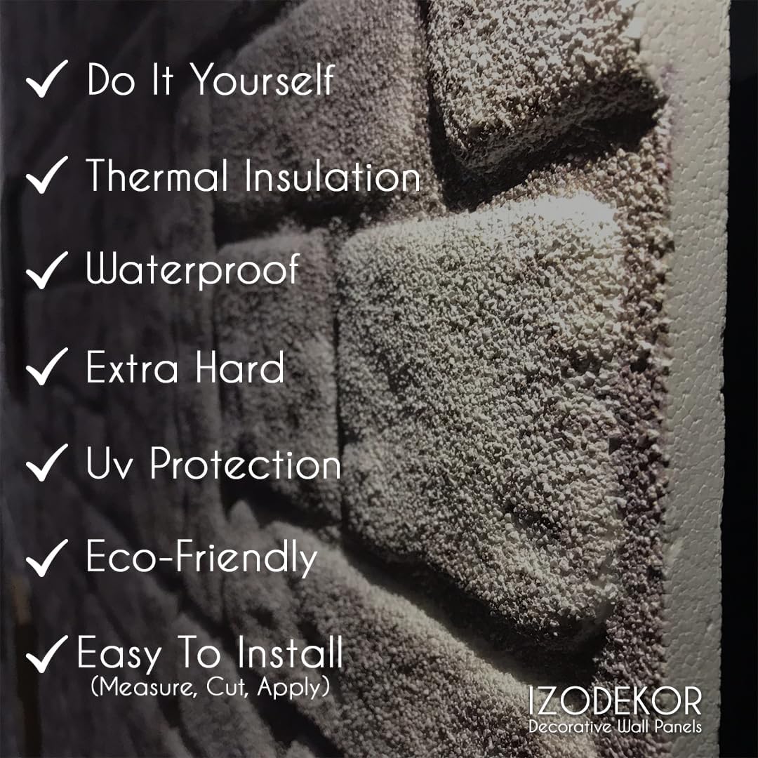 IZODEKOR 3D Wall Panels Brick Effect - Cladding, Stone Look, Styrofoam Facing for Living Room, Kitchen, Bathroom, Balcony, Bedroom and Back of Counter | Stone Bridge (3 Piece Panel) | Covers 16 sq ft