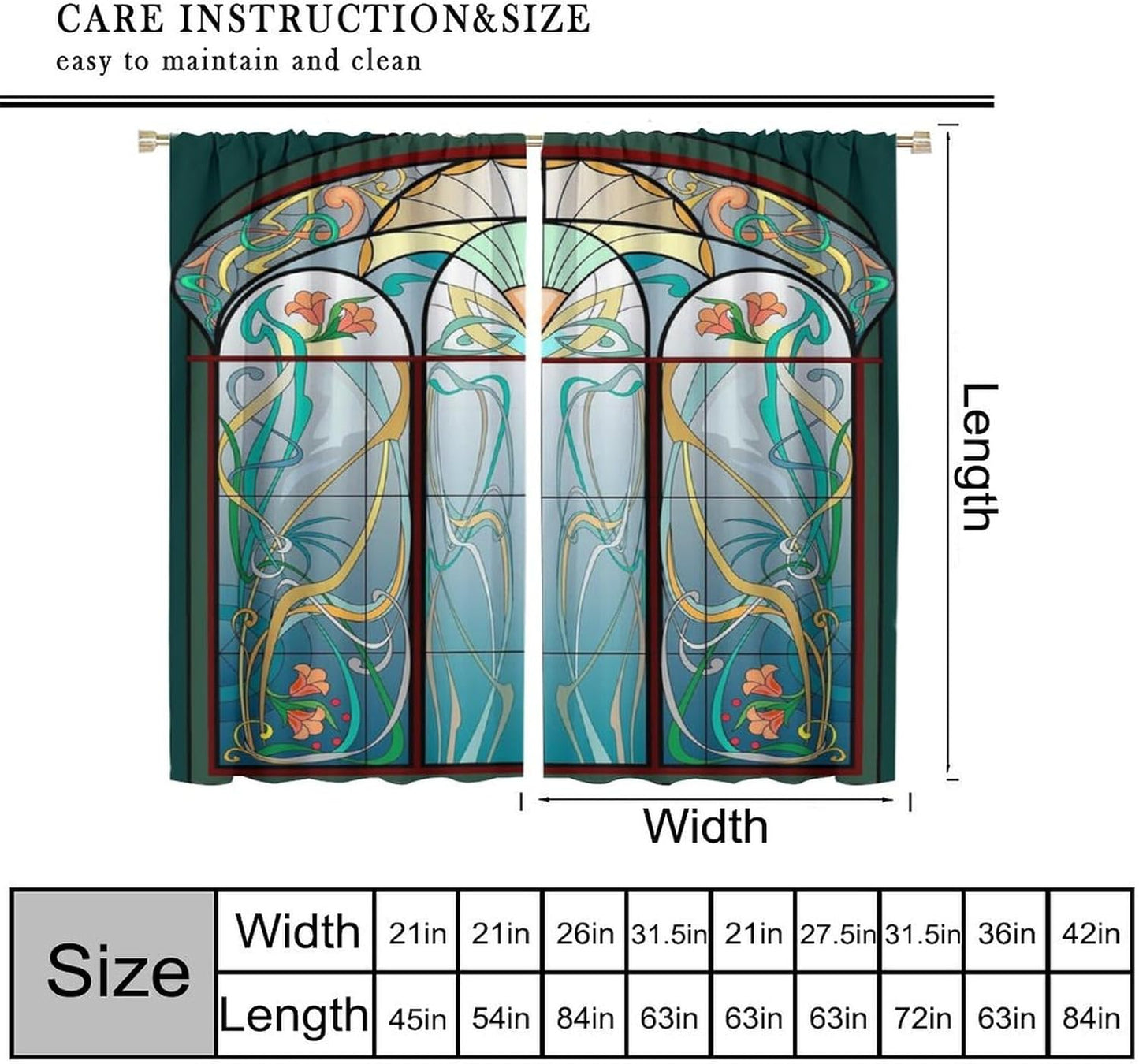 Stained Glass Curtains, Retro Mid Century Boho Abstract Art Home Decor Drapes for Bedroom Living Room Kitchen Window Treatment 2 Panels Set Total Size 84" W X 84" L Inch