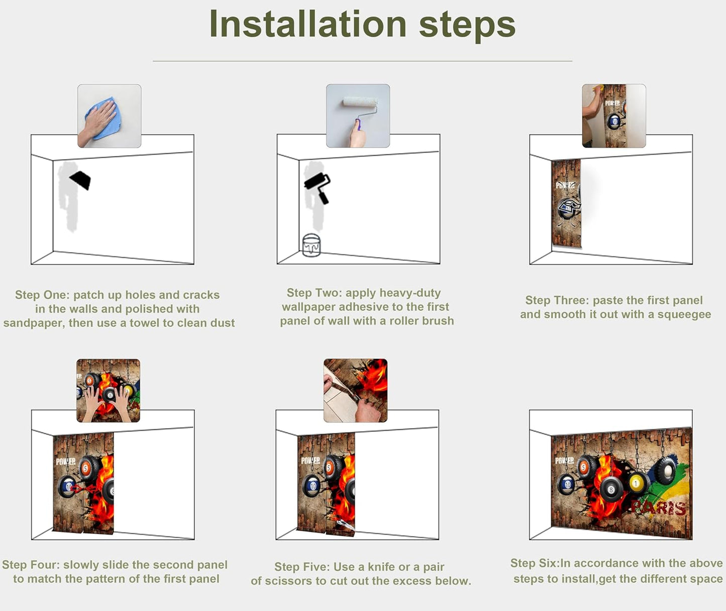 Industrial Wallpaper Billiard Tire Wall Mural for Pool Room(Not Peel and Stick)