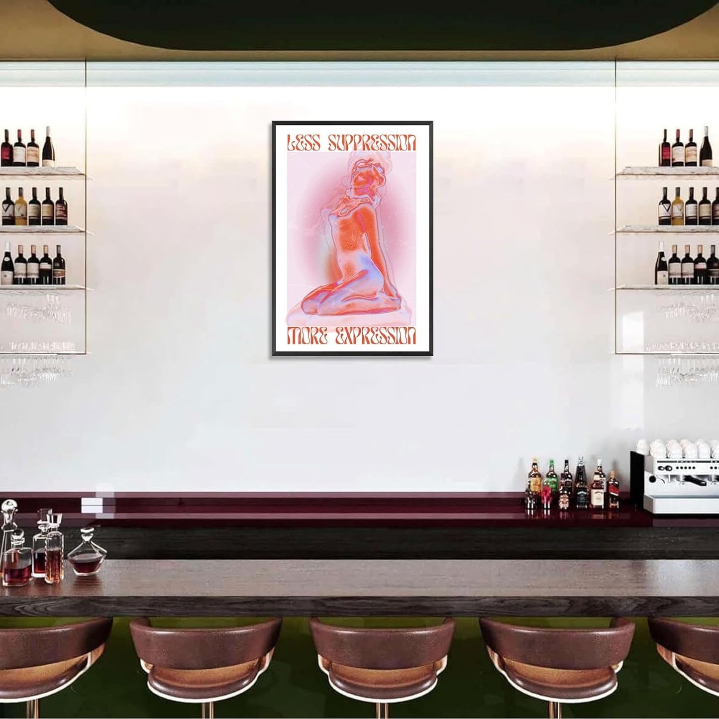 Spiritual Affirmation Art Poster Pink Woman Canvas Wall Art Aesthetic Pictures Sexy Woman Prints Painting Trendy Gradient Aesthetic Wall Decor Living Room Bedroom 24x36in Framed