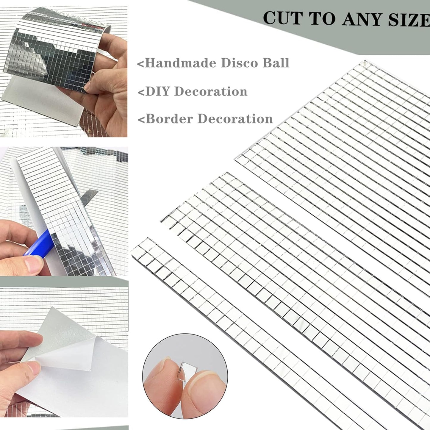 REDODEDO 3600pcs Real Glass Silver Mirrors Mosaic Tiles Sticker for Craft Square Glass Tiles Self Adhesive,5mm by 5mm