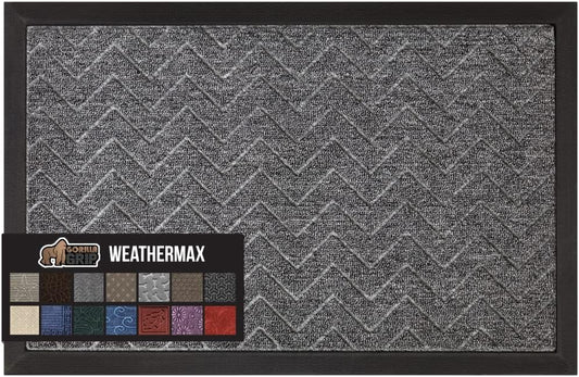 GORILLA GRIP All-Season WeatherMax Doormat, 47x35, Durable Natural Rubber, Stain and Fade Resistant, Low Profile, Indoor Outdoor Door Mats, Easy Clean Patio Entrance Mat, Steel Chevron