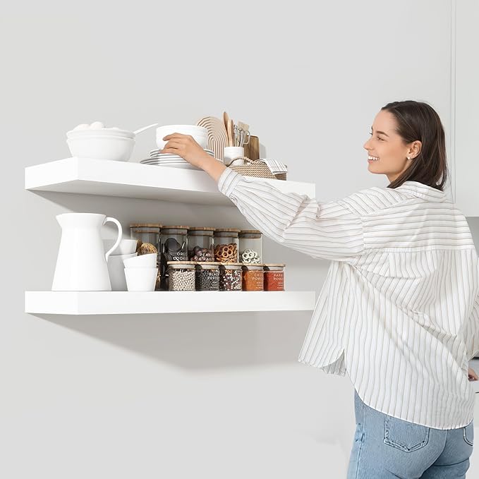 Heimlove 55 Inch Floating Shelves for Wall,10 Deep Large White Wall Shelf with Heavy Duty Brackets,Wall Mounted Storage & Display Shelves for Bedroom,Living Room,Kitchen,Office