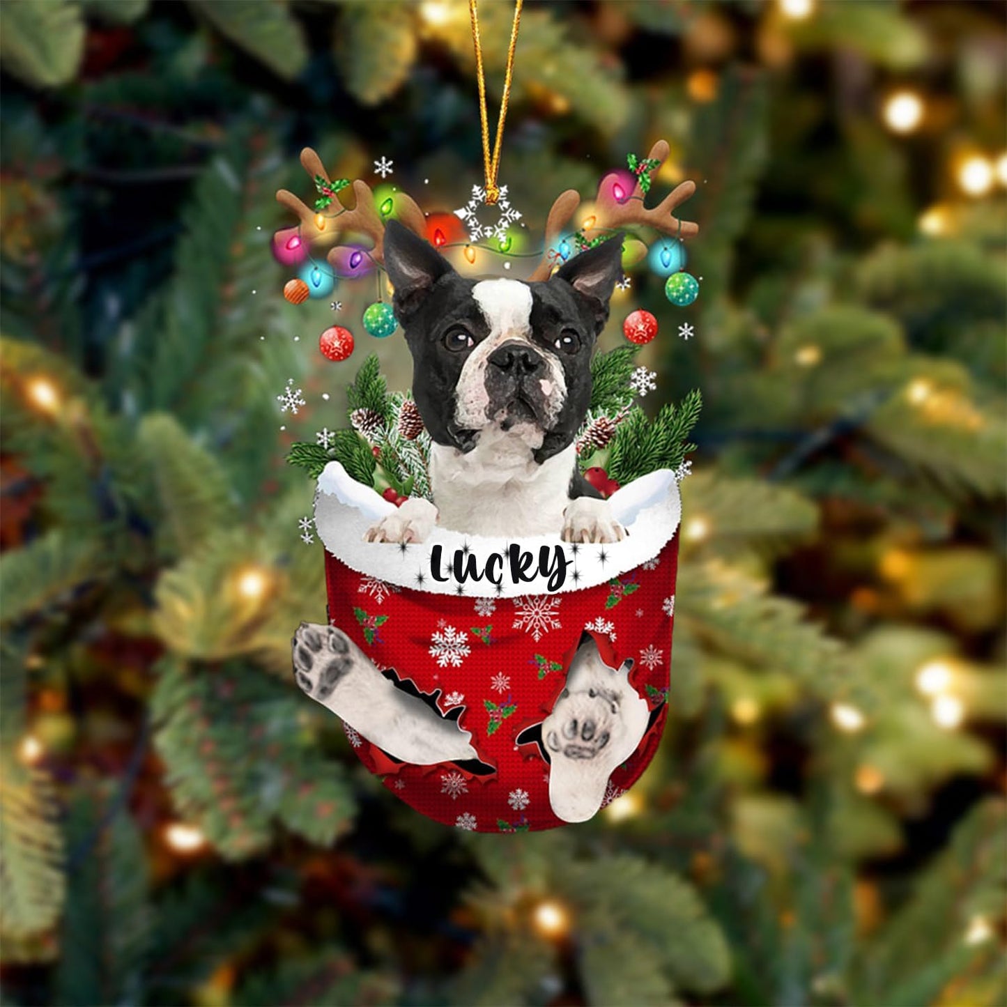 Black Boston Terrier Christmas Tree Ornament - Dog Lovers Gift Idea