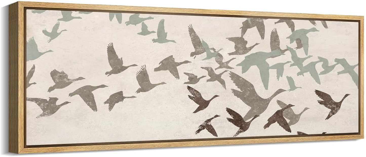 MUDECOR Large Framed Canvas Print Wall Art Wild Freedom Assorted Birds in Flight Antique Retro Fine Art Illustrations Decorative Colorful for Bedroom - 60"x20"