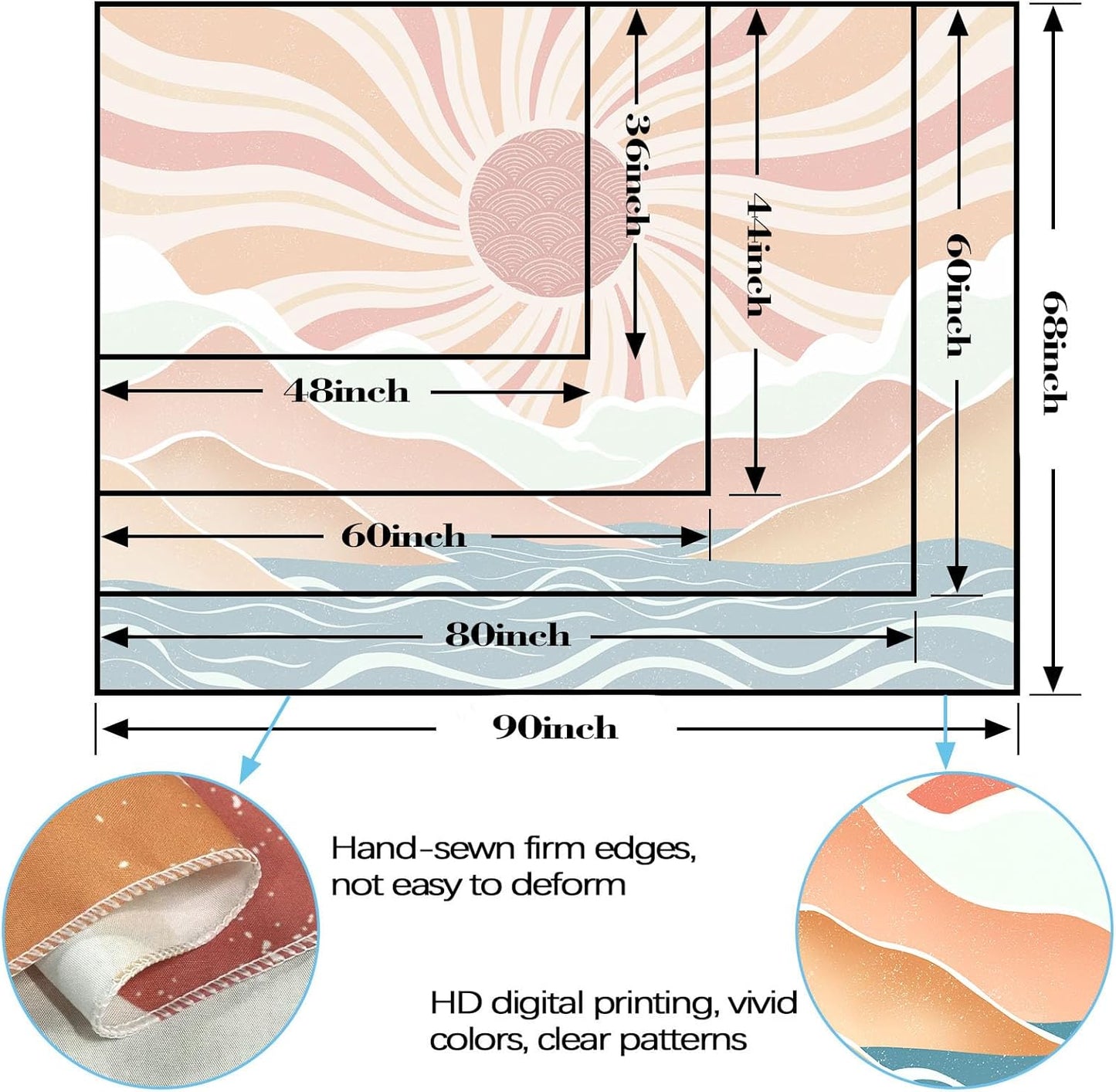 Lunerfex Boho Sun Tapestry Sunset Wall Tapestry, Mountain Tapestries for Bedroom 80s Tapestries Wall Hanging for Bedroom Living Room Decor Boho-2 60"x80"
