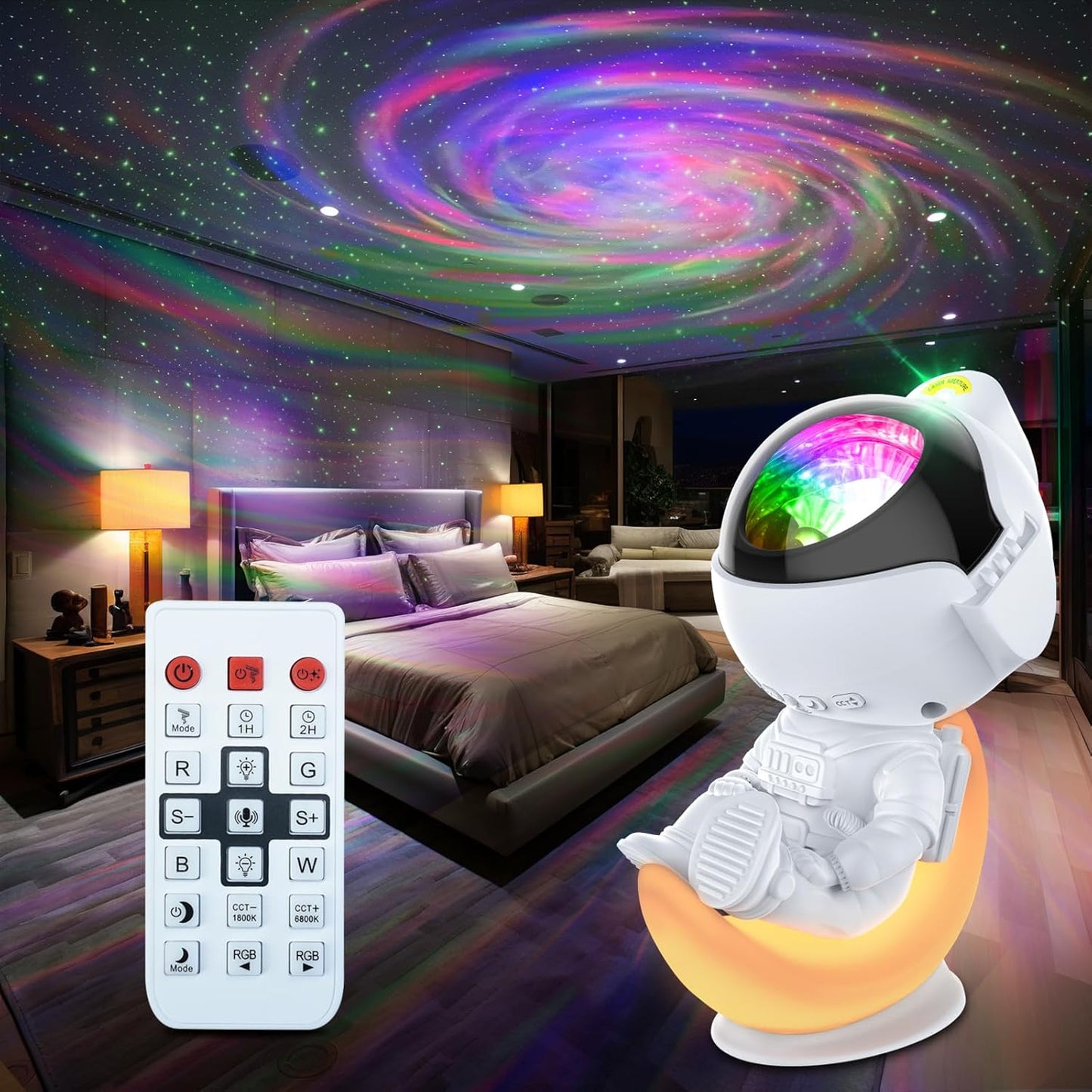 Rossetta Astronaut Projector, Space Projector Star for Bedroom, Galaxy Night Light with Timer and Remote, Kids Adults Room Decor Aesthetic, Gifts Christmas, Birthdays, White (HJ-XKD07)