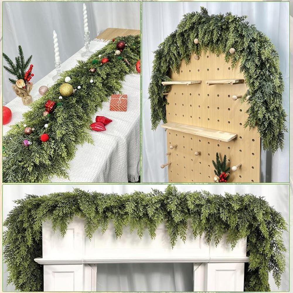 6 Ft Artificial Cedar Garlands – Real Touch Winter Greenery, Realistic Artificial Cedar Tree Christmas Pine Garland Decorations for Table Mantle Wall Indoor Fireplace Holiday Party (6ft, 2)