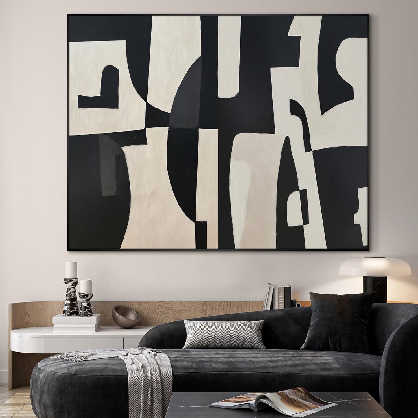 SIGNWIN 60"x72" Extra Large Framed Wall Art Black and White Abstract Geometric Design, Minimalist Modern Print for Home Living Room Bedroom Decor (Frame Assembly Required)