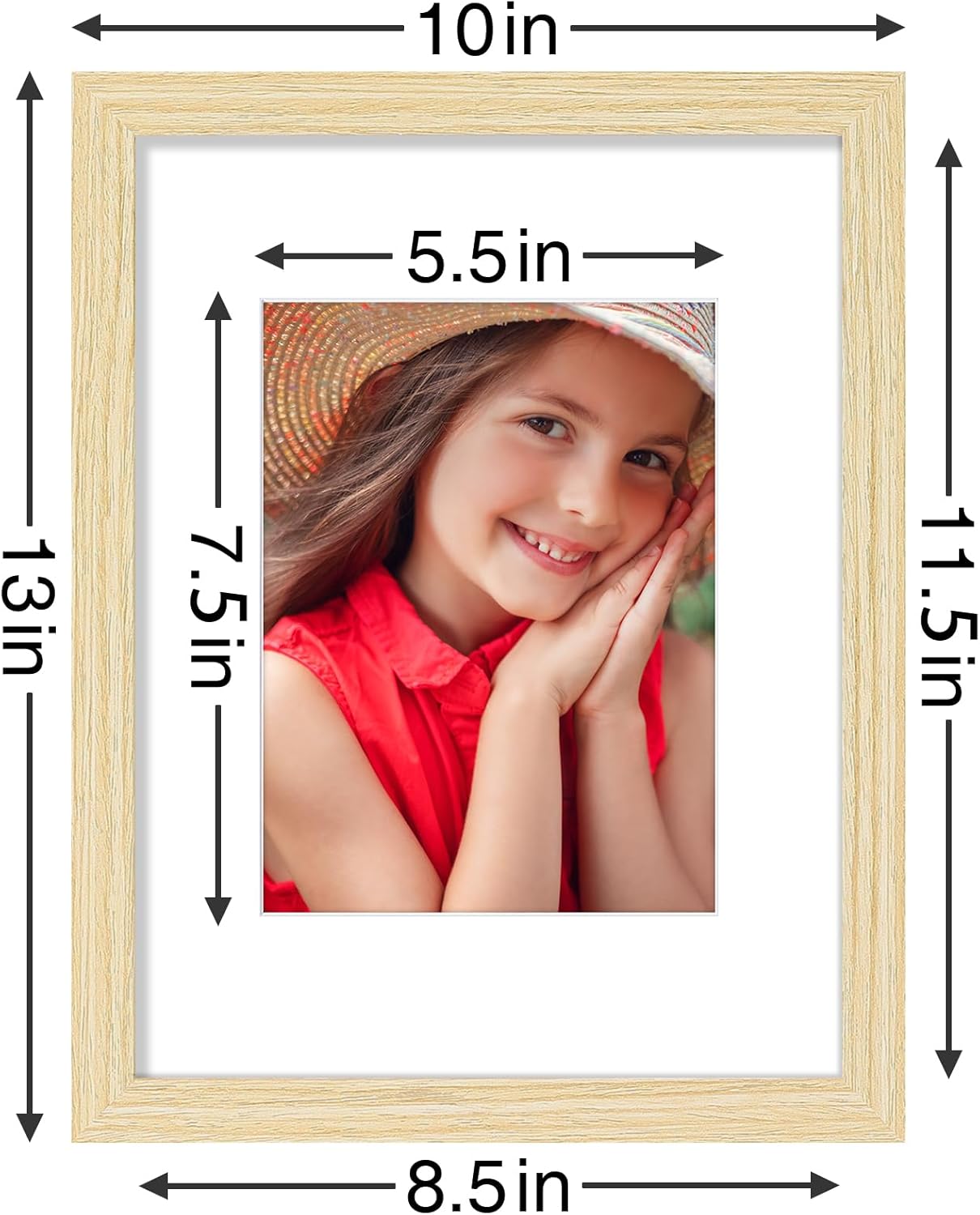 Vittanly 9x12 Picture Frames Set of 9, Shatter Resistant Plexiglass, Display 6x8 Pictures with Mat or 9x12 without Mat, Photo Frames for Wall or Tabletop, Engineered Wood, OAK