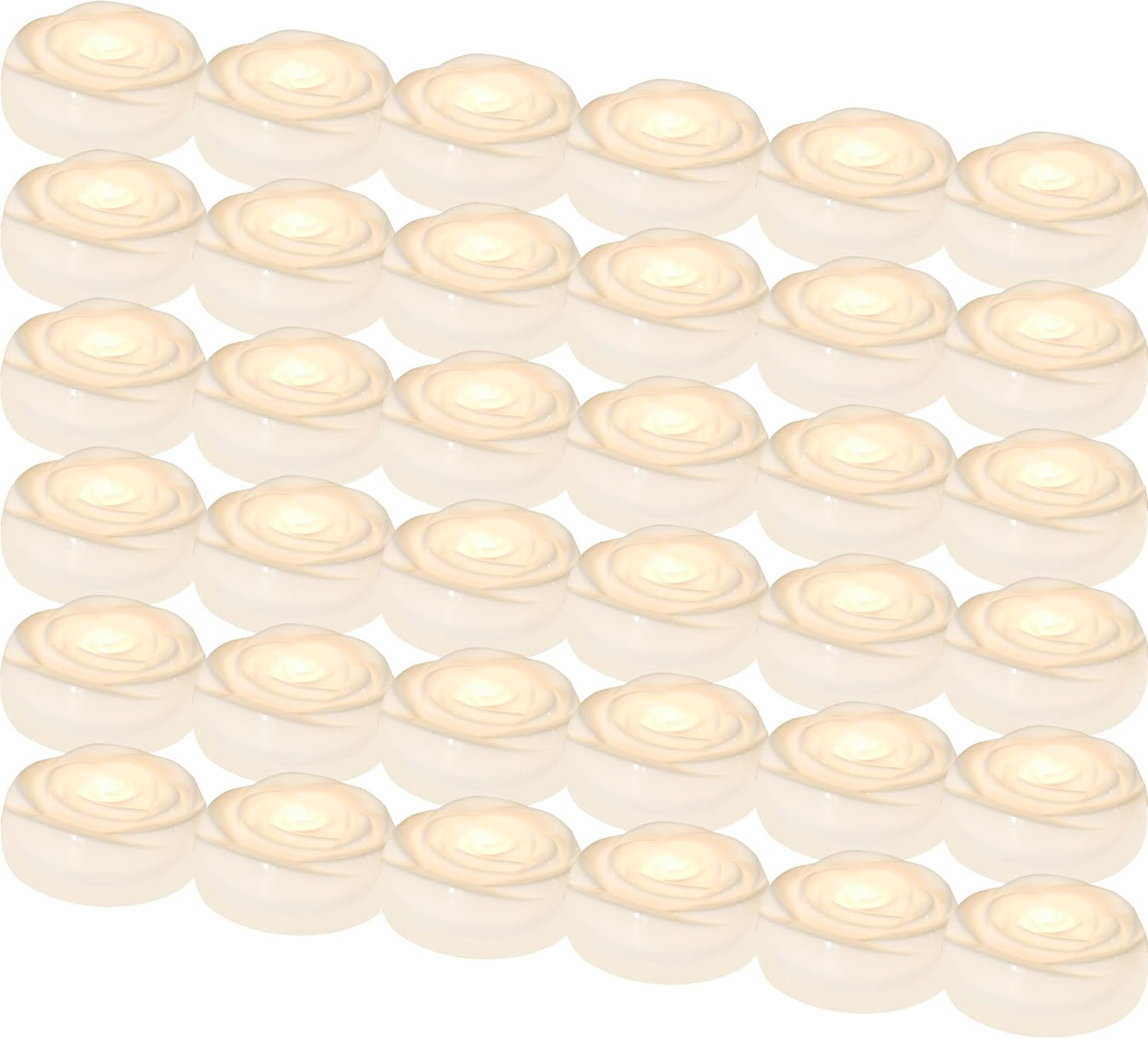 Aignis 36pcs Flameless LED Floating Candles, White Rose Plastic Tealight Battery Operated, 120+ Hours Glow Time, Cozy Light for Romantic Pool/Bathtub/Hot Bath/Wedding Centerpiece Decor(D2.83*H1.42)