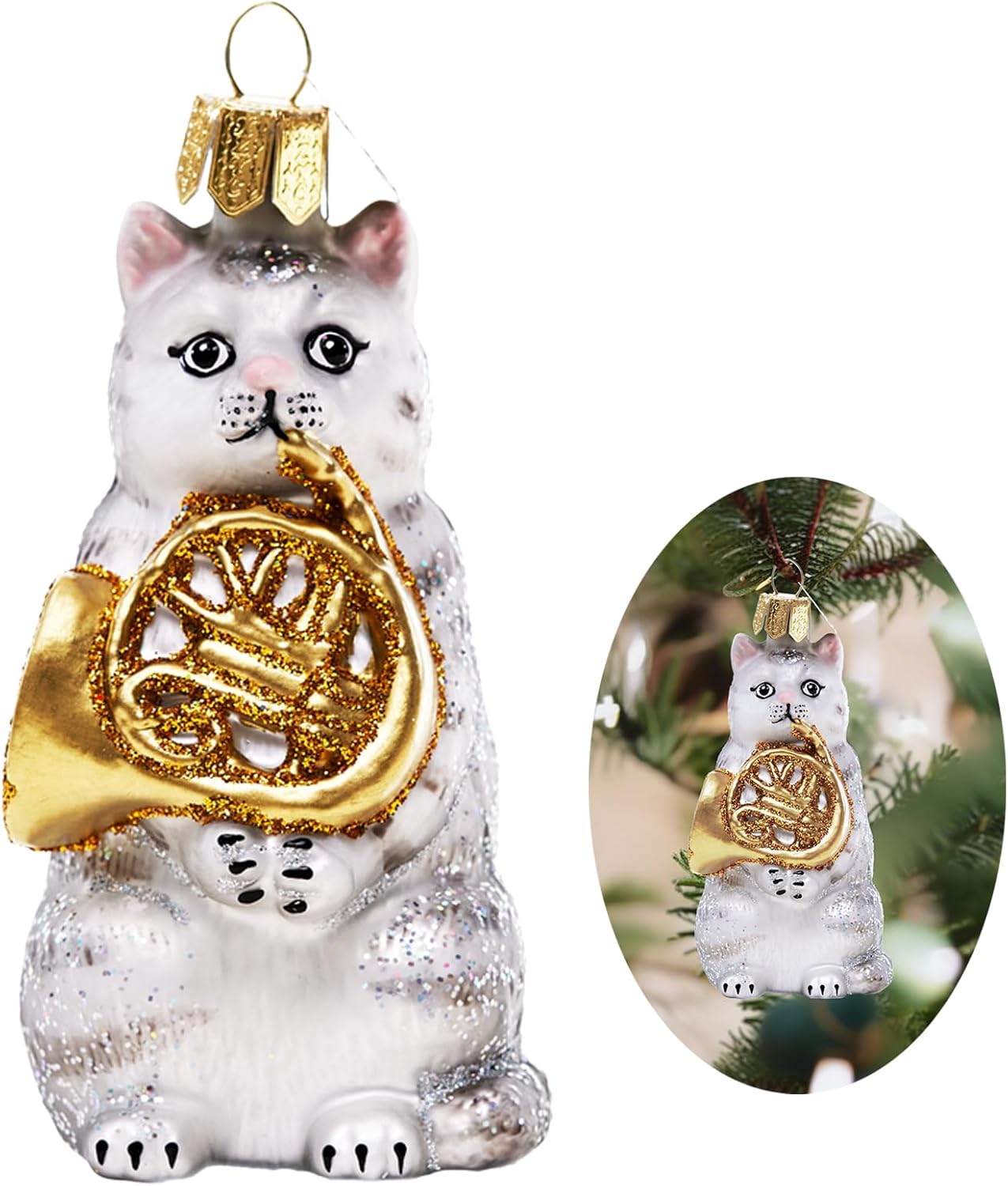 Cat Christmas Ornaments,Hand-Blown Glass Ornaments,Cat Collection Figurine Hanging Ornaments,Christmas Tree Decorations for Animal Lovers Holiday Party Home Gifts