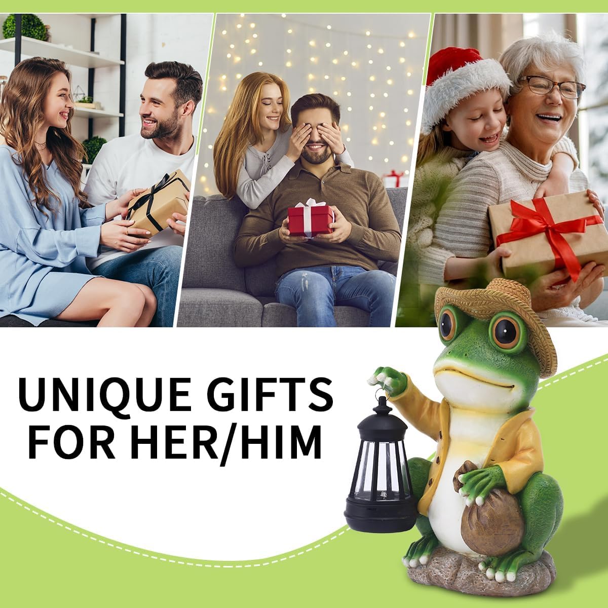 Solar Garden Outdoor Frog Statue 10 inches Tall - with Handheld Lanterns - Detachable - Patio, Balcony, Shelf, Tabletop, Lawn Decoration - Unique Housewarming, Birthday, Thanksgiving, Mom Gifts