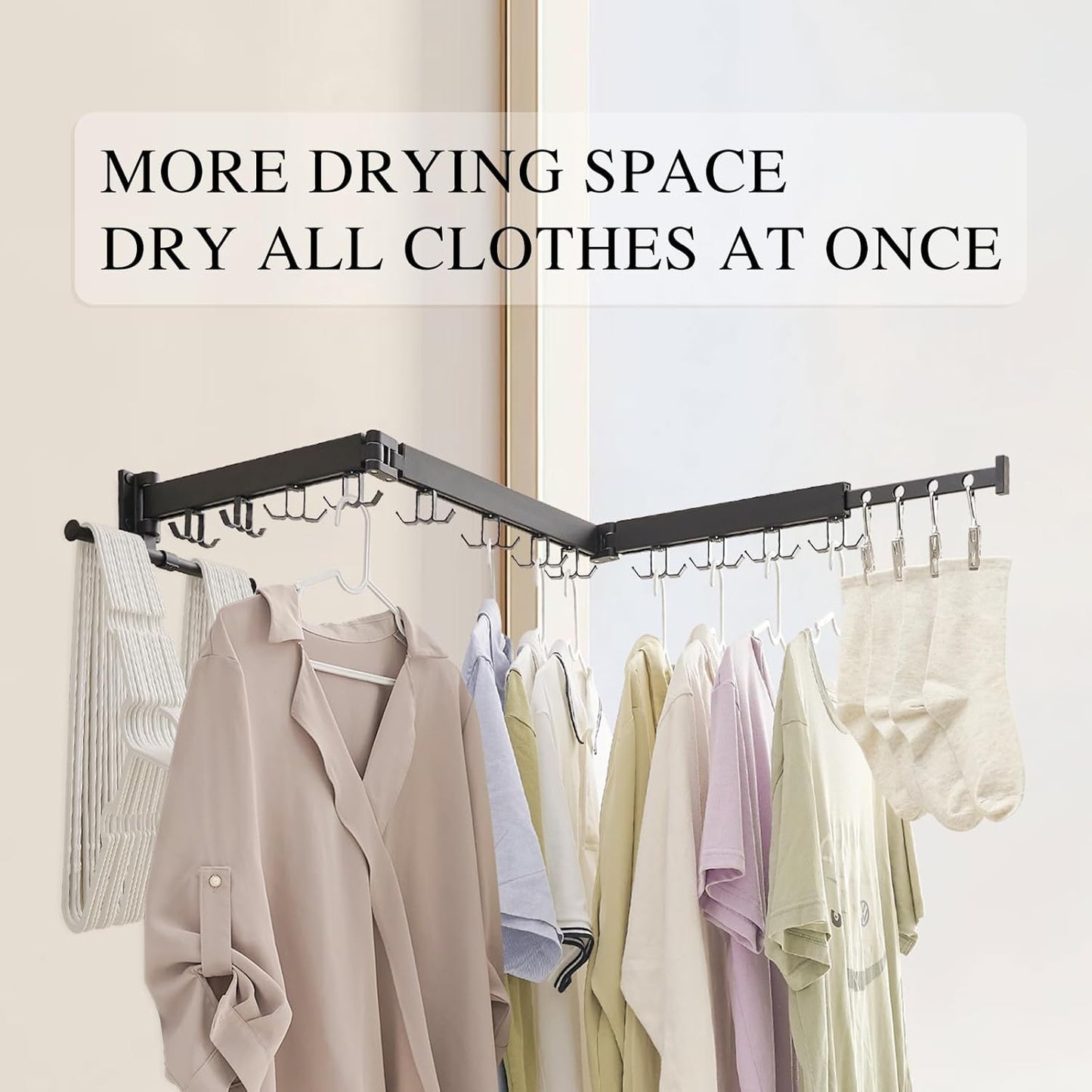 Wall Mounted Clothes Drying Rack,Drying Rack Clothing Wall Mount with Foldable Features(Tri-Fold),Space Saver,Wall Mounted Drying Rack for Laundry Balcony Bathroom (Black)